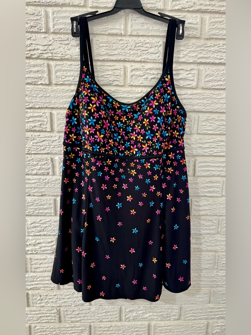 St. John's Bay Women's One-Piece Black Multicolor Floral Swim-dress Size 16